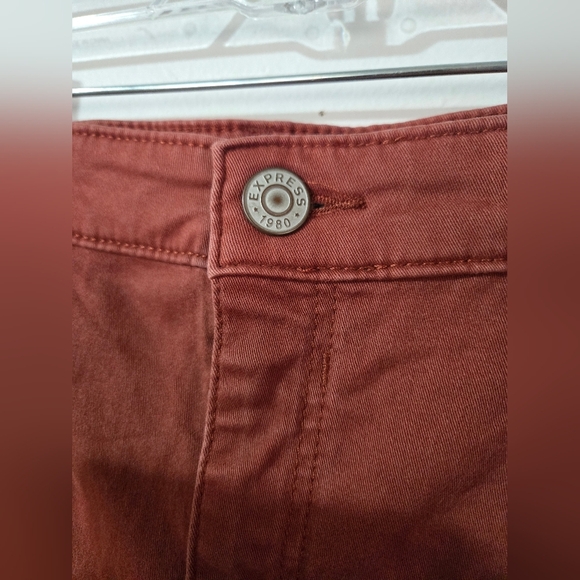 Express Orange Pleated Mom Short High-Rise Cuffed Chino Shorts Women's Size 14 - Picture 3 of 5